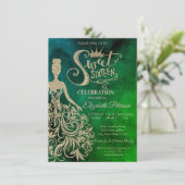 Gold Glitter Dress,Diamonds Watercolor Green  招待状 (スタンド正面)