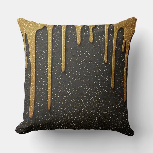 Gold Glitter Drip Luxury Sparkling Particles クッション (正面)