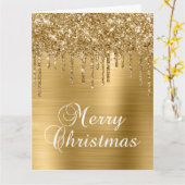 Gold Glitter Drips Metallic Merry Christmas カード (黄色い花)