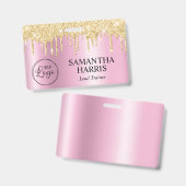 Gold Glitter Drips Pink Shimmer バッジ (正面＆裏面)