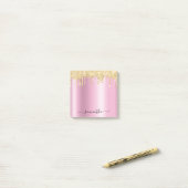 Gold Glitter Drips Pink Shimmer Glam Name ポストイット (デスク上)