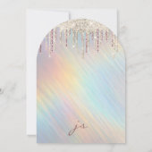 Gold Glitter Drips Rainbow Holographic Wedding 招待状 (裏面)
