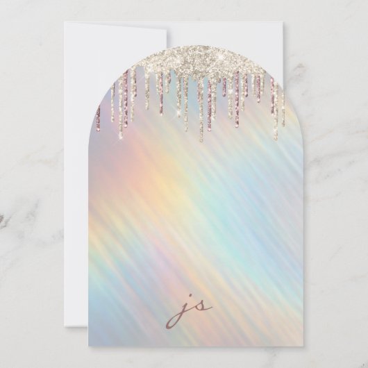 Gold Glitter Drips Rainbow Holographic Wedding 招待状 (裏面)