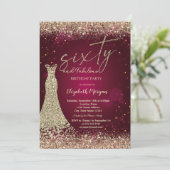 Gold Glitter Dust Border Dress Red 60th Birthday  招待状 (スタンド正面)