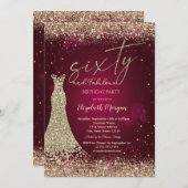 Gold Glitter Dust Border Dress Red 60th Birthday  招待状 (正面/裏面)