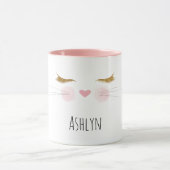 Gold Glitter Eyelashes Pink Nose Kitty Cat Face マグカップ (中央)