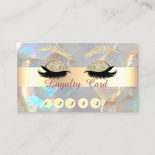 Gold Glitter Faux Lashes Opal Stone ロイヤリティカード (正面)