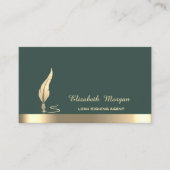 Gold Glitter Feather Stripe Notary Sage Green 名刺 (正面)