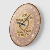 Gold Glitter Floral Motif 50th Wedding Anniversary ラージ壁時計 (傾斜)