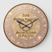 Gold Glitter Floral Motif 50th Wedding Anniversary ラージ壁時計 (正面)
