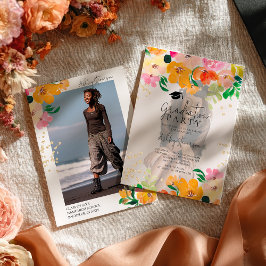 Gold glitter floral photo botanical graduation 招待状