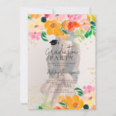 Gold glitter floral photo botanical graduation 招待状 (正面)