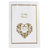 Gold Glitter Flourish Valentine ミディアムペーパーバッグ (正面)