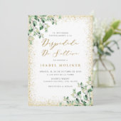 Gold Glitter Frame Greenery Spanish Bridal Shower 招待状 (スタンド正面)