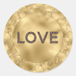 Gold Glitter Giraffe Print Love   ラウンドシール