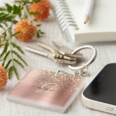 Gold Glitter, Gold Monogram, Black Script Name キーホルダー (正面右)