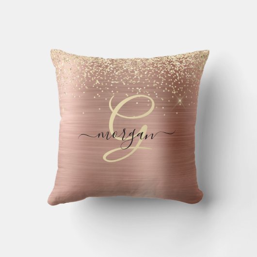 Gold Glitter, Gold Monogram, Black Script Name クッション (裏面)