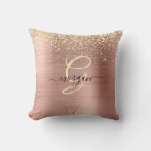 Gold Glitter, Gold Monogram, Black Script Name クッション (正面)