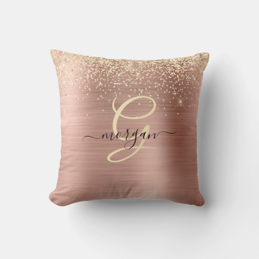 Gold Glitter, Gold Monogram, Black Script Name クッション (正面)