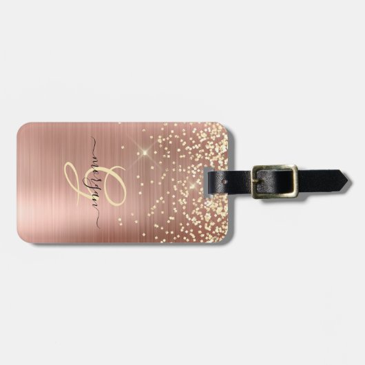 Gold Glitter, Gold Monogram, Black Script Name ラゲッジタグ (正面横)