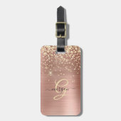 Gold Glitter, Gold Monogram, Black Script Name ラゲッジタグ (正面縦)