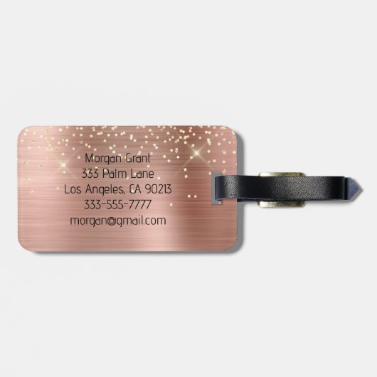 Gold Glitter, Gold Monogram, Black Script Name ラゲッジタグ (裏面横)
