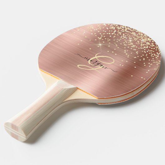 Gold Glitter, Gold Monogram, Black Script Name 卓球ラケット (正面アングル)