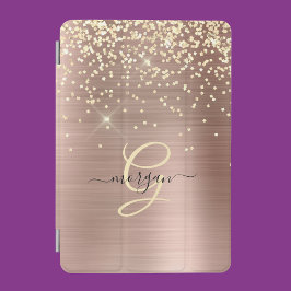 Gold Glitter, Gold Monogram, Black Script Name iPad Miniカバー