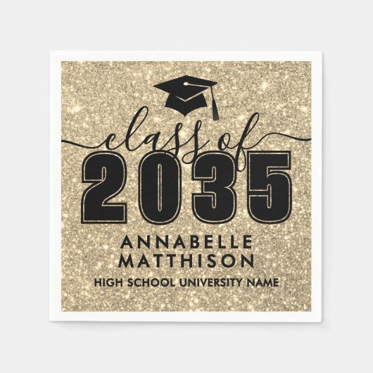 Gold Glitter Graduation スタンダードカクテルナプキン (正面)