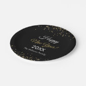 Gold Glitter Happy New Year Black Party ペーパープレート (アングル)