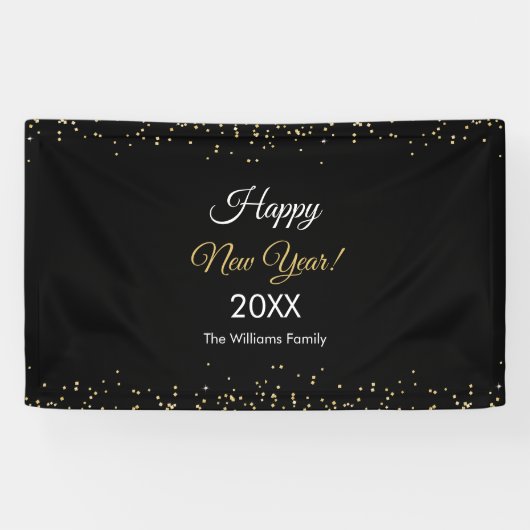 Gold Glitter Happy New Year Black Party 横断幕 (横)