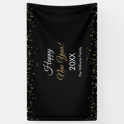 Gold Glitter Happy New Year Black Party 横断幕 (縦)