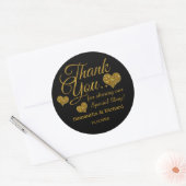 Gold Glitter Heart Thank You Wedding Favor Black ラウンドシール (封筒)
