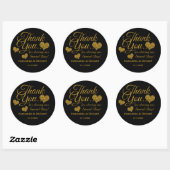 Gold Glitter Heart Thank You Wedding Favor Black ラウンドシール (シート)