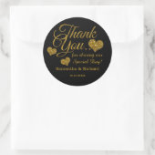 Gold Glitter Heart Thank You Wedding Favor Black ラウンドシール (バッグ)