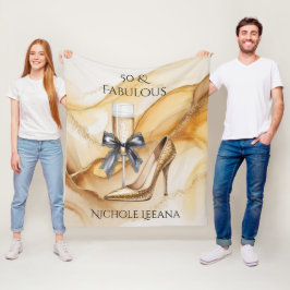 Gold Glitter High Heel 50 & Fabulous Birthday フリースブランケット