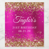 Gold Glitter Hot Pink Foil 21st Birthday ワインラベル (シングルラベル)
