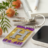 Gold Glitter Letter H Custom Name Keychain Gift キーホルダー (正面右)