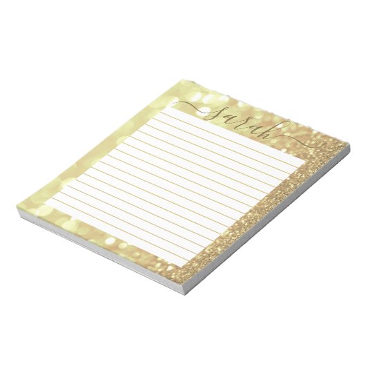 Gold Glitter Lined Personalized ノートパッド (回転)