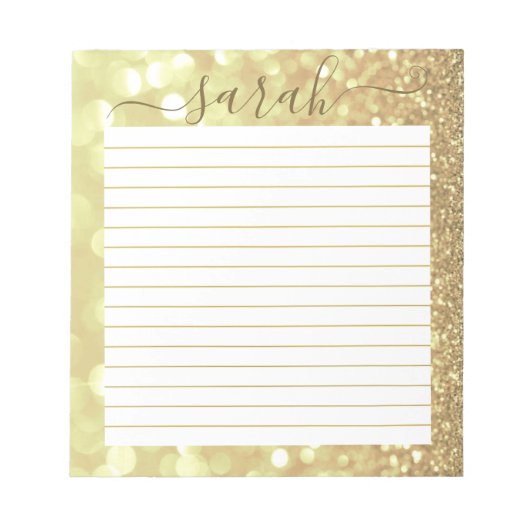 Gold Glitter Lined Personalized ノートパッド (正面)