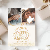 Gold Glitter Merry and Married 2 Photo シーズンカード