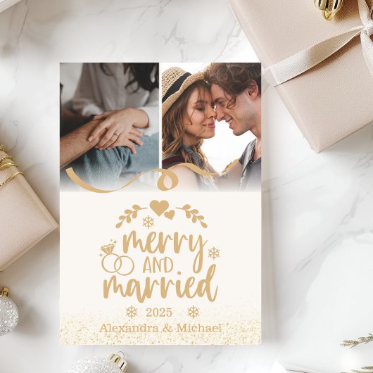 Gold Glitter Merry and Married 2 Photo  シーズンカード