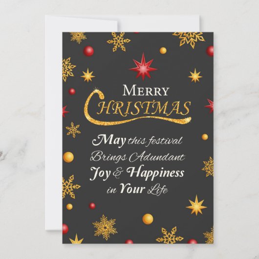 Gold Glitter Merry Christmas Card with Snowflakes シーズンカード (正面)