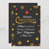 Gold Glitter Merry Christmas Card with Snowflakes シーズンカード (正面/裏面)