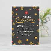 Gold Glitter Merry Christmas Card with Snowflakes シーズンカード (スタンド正面)