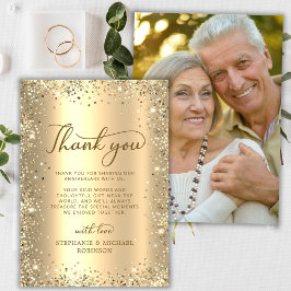 Gold Glitter Metal Photo 50th Wedding Anniversary サンキューカード
