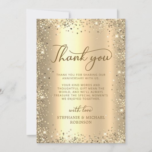 Gold Glitter Metal Photo 50th Wedding Anniversary サンキューカード (正面)