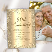 Gold Glitter Metal Photo 50th Wedding Anniversary 招待状