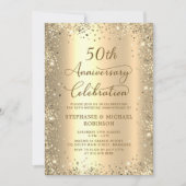Gold Glitter Metallic 50th Wedding Anniversary 招待状 (正面)