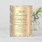 Gold Glitter Metallic 50th Wedding Anniversary 招待状 (スタンド正面)